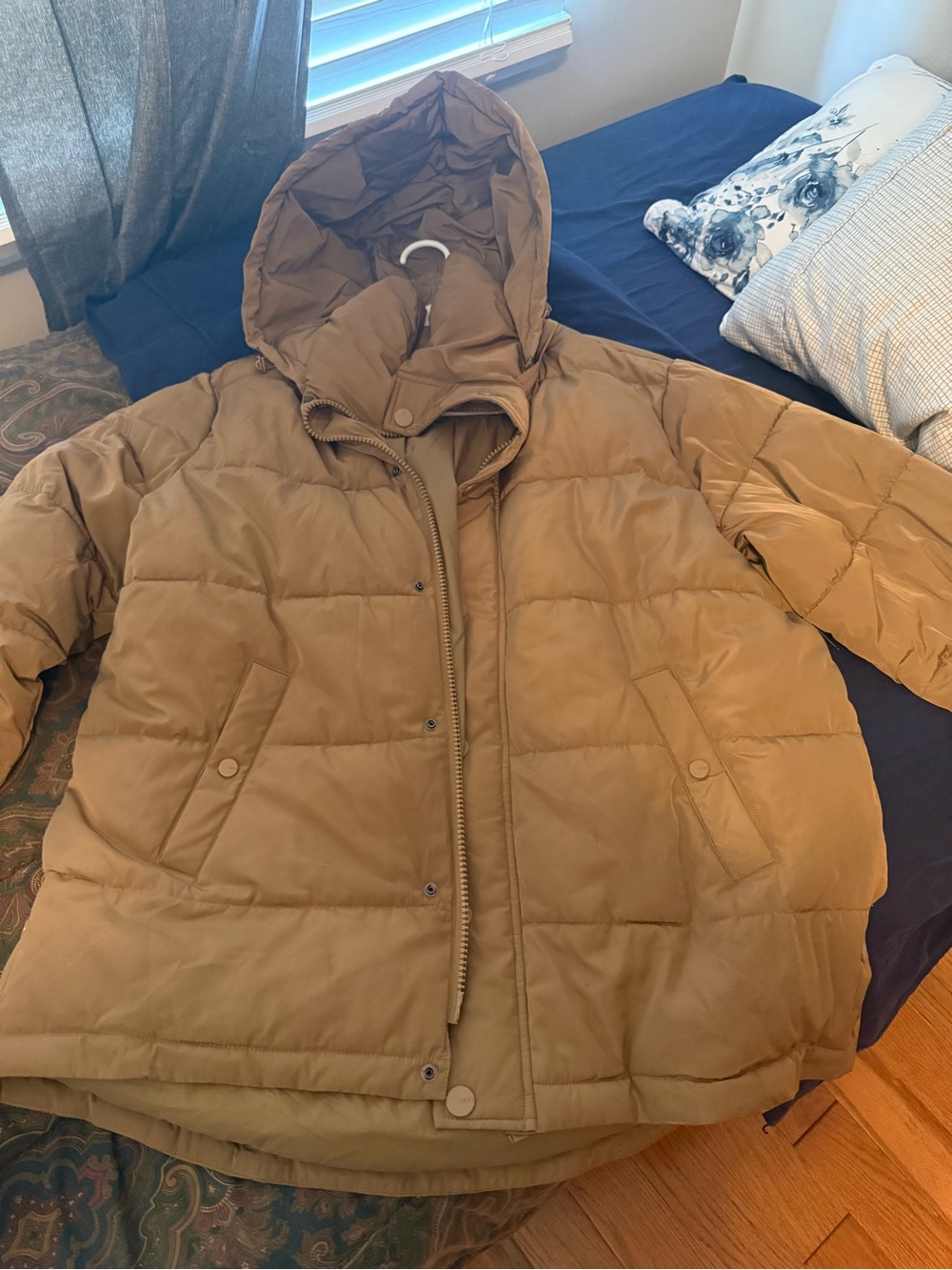 Universal Standard Women's Hooded Puffer Jacket in Camel